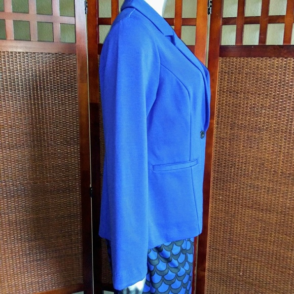 CHICO'S LONG COBALT BLUE KNIT BLAZER NWOT - Picture 4 of 6